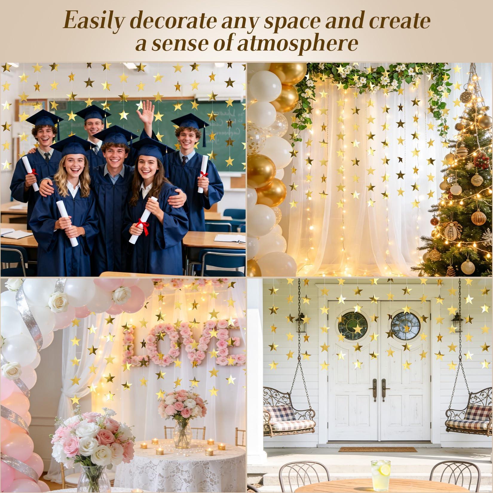 Star ornament, glittering gold double-sided star banner, 157 inches long, small star paper hanging decoration, suitable for Valentine's Day, graduation ceremony, birthday, wedding and all kinds of party backdrops and decorations.