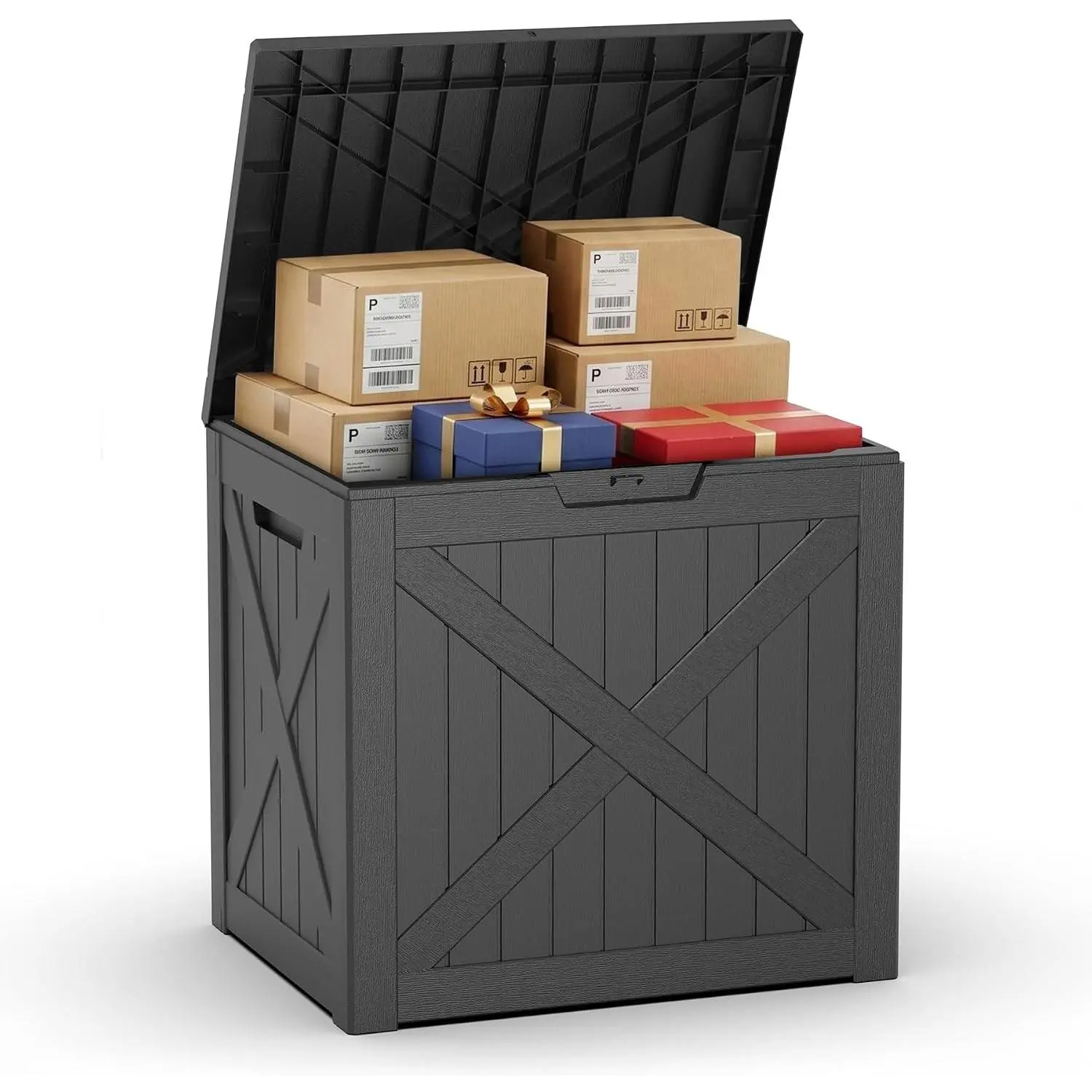 40 Gallon Outdoor Package Delivery Box with Lockable, Waterproof & Weatherproof Secure Parcel Drop Box for Porch, Resin Outside Storage Boxes(Black)