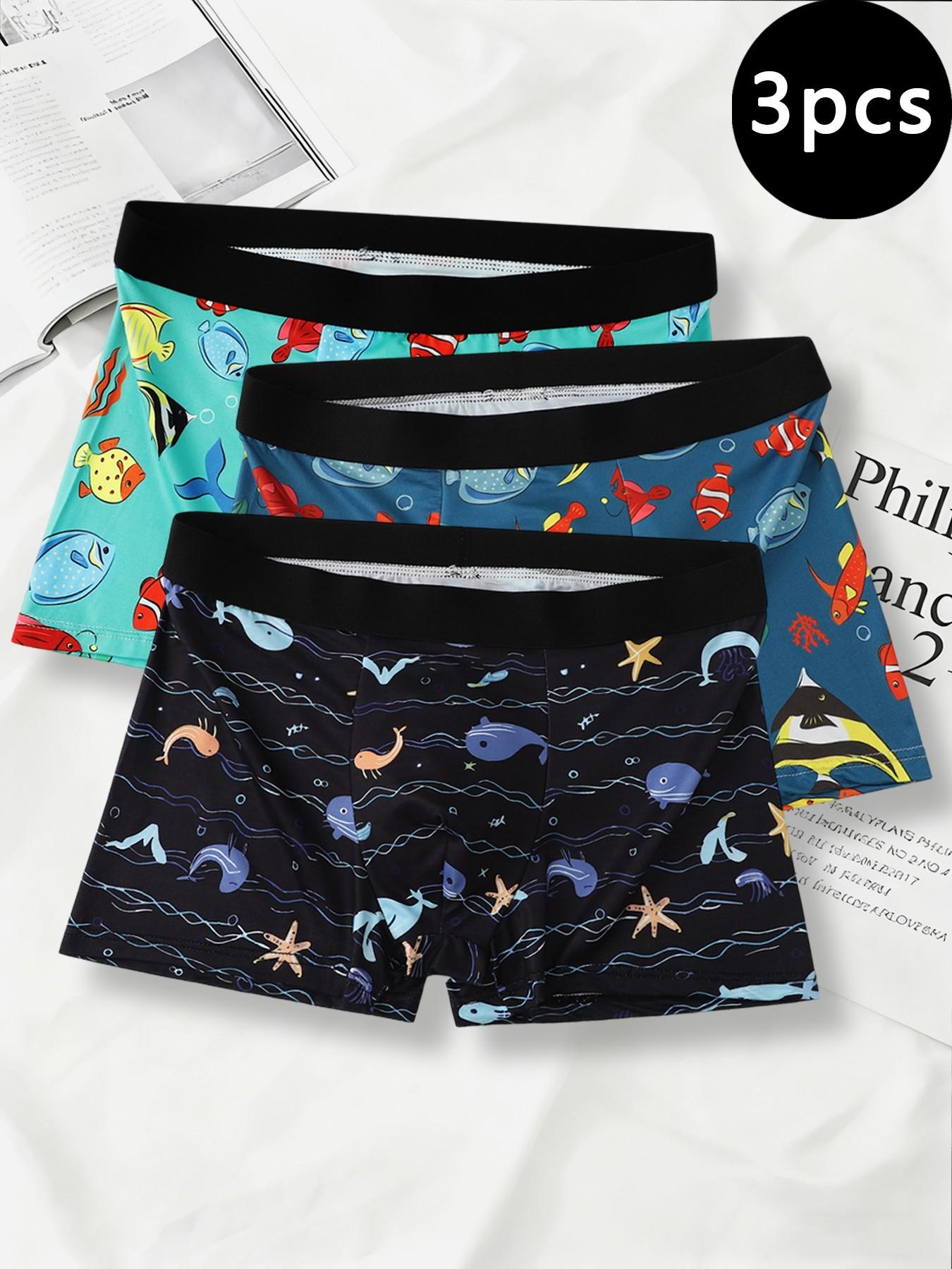 Men's Ocean Series Boxer Briefs with cartoon prints, comfortable and breathable, offering a different style every day!