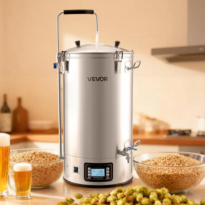 VEVOR Stainless Steel Beer Brewing Equipment for Beginners, 16 Gal/60L 31.75 Lbs / 14.4 Kg Dual Insulation All-in-1 Home Beer Maker, 3000W Digital Control, Anti-Burn Pump, Wort Chiller, Recipe Memory, Timer, Removable Mesh Strainer, 16 Gal / 60 L