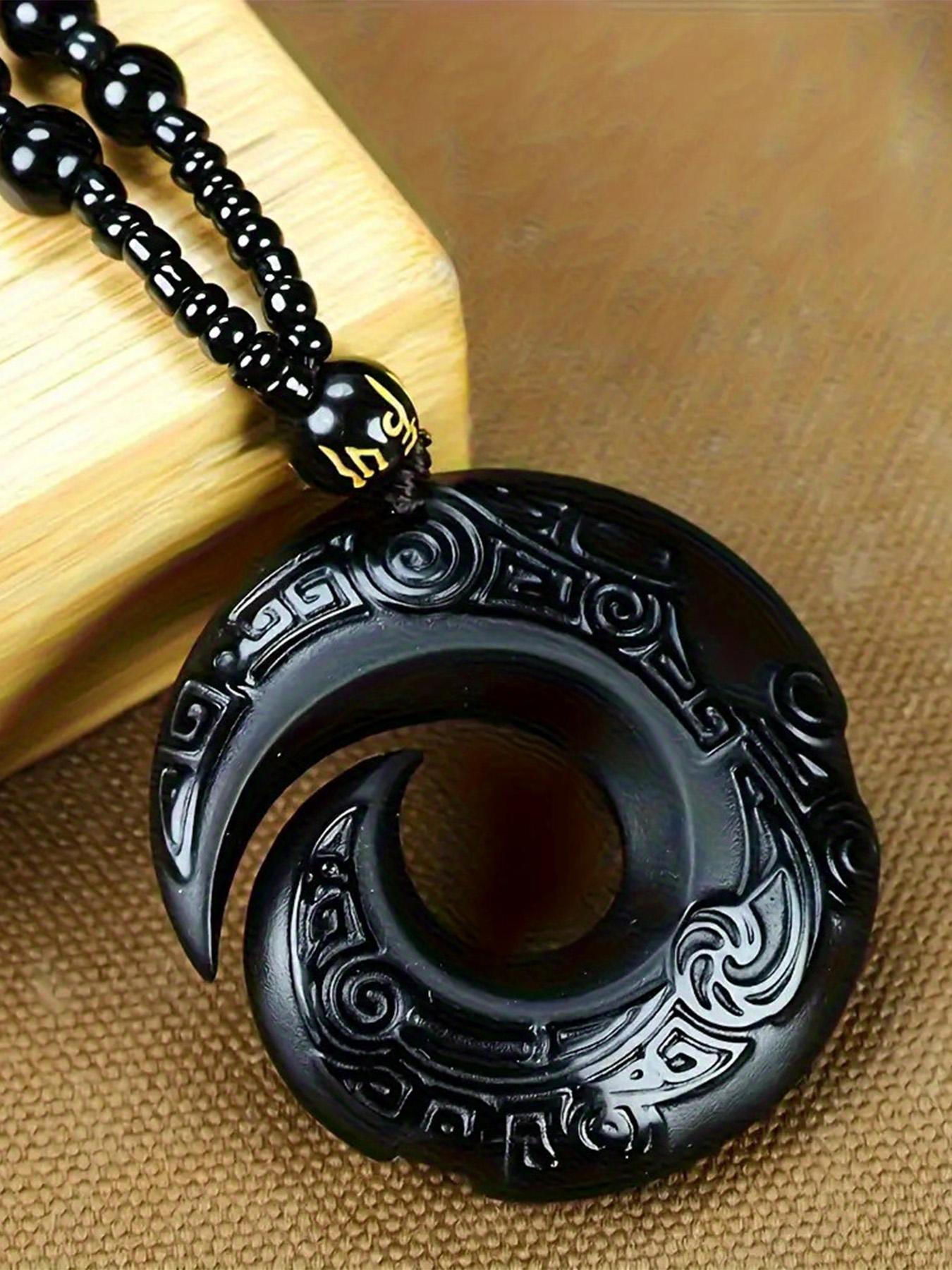 Obsidian Pendant Charms Necklace, Unisex Lucky Charm Jewelry, Trendy Charms Necklace, Casual Fashion Accessory, Durable Fashion Accessory, Perfect Holiday Gift for All Seasons