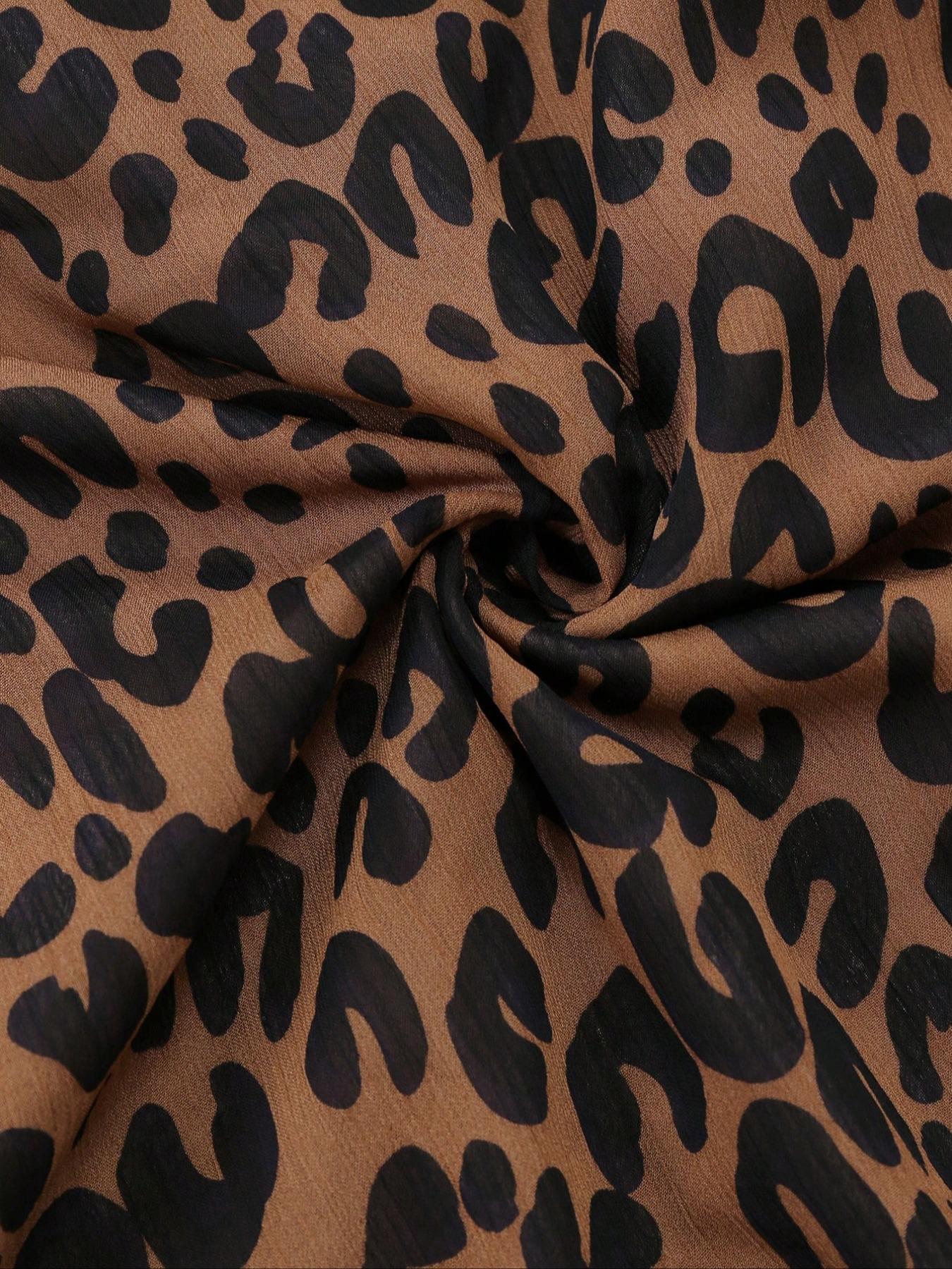 Plus Size Women's Fashion Leopard Print Elastic Waist Chiffon Dress, Casual Long Skirt Set for Dating, Spring & Fall Clothing