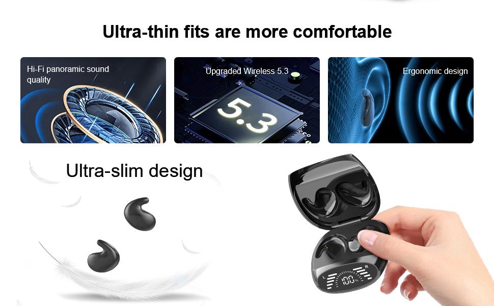 MSHUKCOE Wireless Sleep Earbuds for Side Sleepers Soft Comfortable Sleeping in Bed Ear Buds on Side Invisible Earphones Bluetooth Nighttime Sleeping Flat Earbuds Small Tiny Mini Headphones Sports Waterproof Headsets，for Work Running