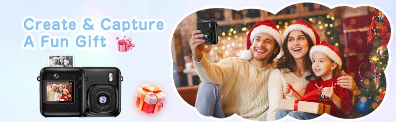 Camkory Instant Camera for Kids - Dual-Lens 48MP 1080P Selfie & Instant Print Camera, Toddler Digital Camera Toy for Boys & Girls Age 3-12, Christmas Birthday Gift (Black)