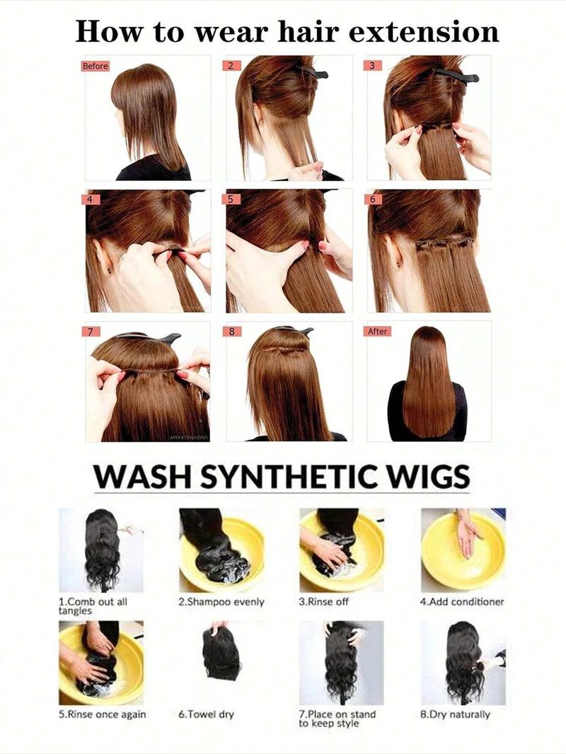 6 piece clip in hair extensions set long straight hair natural clip in hair extensions invisible hair clips soft natural for women heat resistant synthetic hair extensions Invisible Extension Hairpiece for daily and festive use