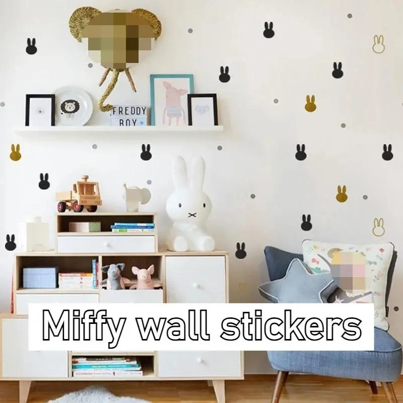 Kawaii Miffy Nordic Style Self-Adhesive Wall Stickers Decorative Art for Bedroom Playroom Easy To Apply Waterproof Stickers​