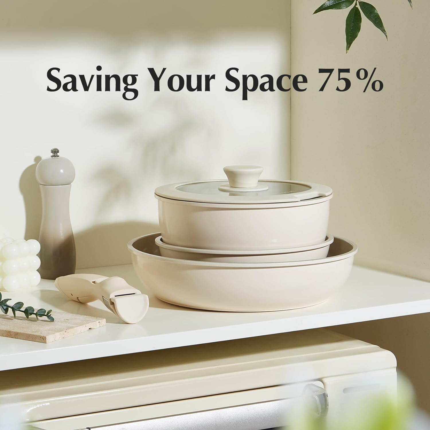 【New Year Sale】Redchef Removable Handle Pots And Pans Non Stick, Ceramic Cookware Set, RV Cookware Set, Non Toxic Pots And Pans Set No PFAS & PTFE & PFOA, Detachable Pots And Pans, Dishwasher & Oven Safe