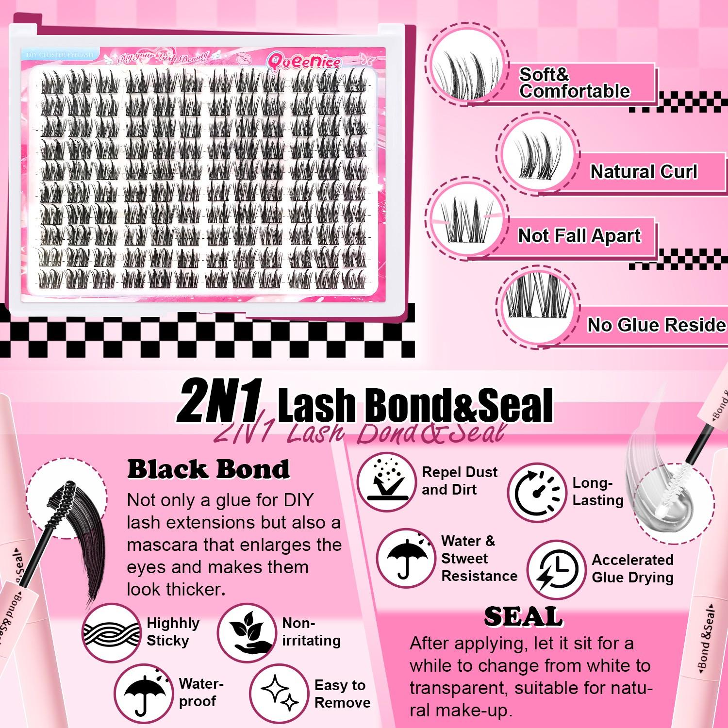 Manga Cartoon Lash Extension Kit, Self-Adhesive Individual Cluster Lashes, Natural Pointed Wet Look Eyelashes with Glue & Tweezers, Beginner Friendly DIY Lash Set for Home Makeup