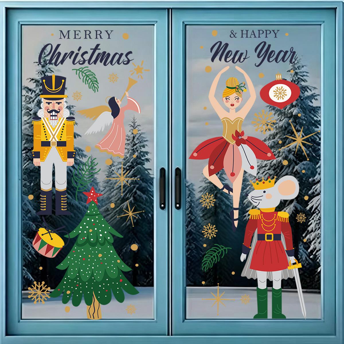 2Pcs Christmas Nutcracker Static Window Decals, PVC Holiday Decor Stickers for Mall Shop Windows, Living Room Glass Doors