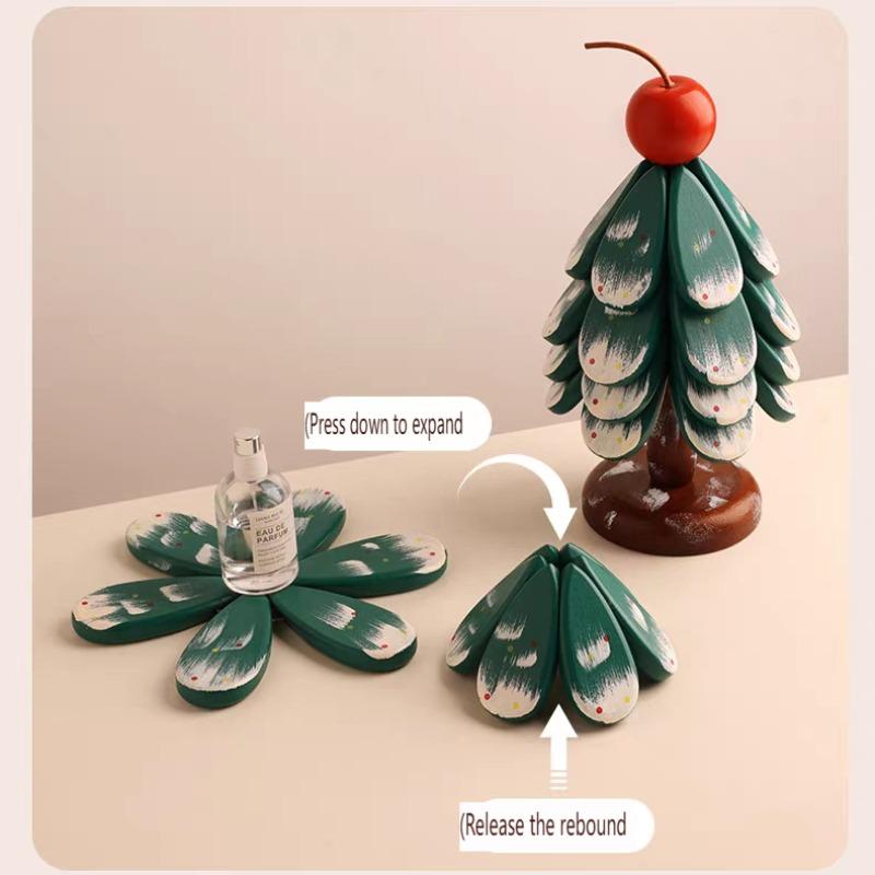 Wooden Insulation Tree Set, Heat-Resistant Table Mats, Wooden Coasters, Christmas Tree Design, Pot Pad Cup Holder, Modern Simple Plate Mat, Holiday Gift
