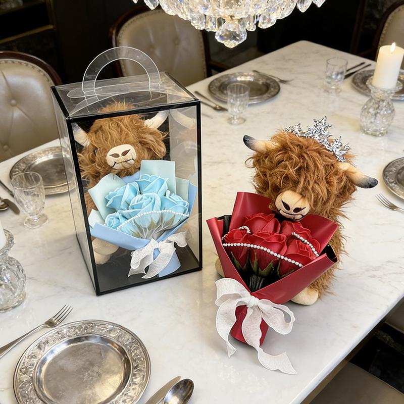 Highland Cow Rose Artificial Flower PVC Gift Box, Wedding & Home Decoration Flowers, suitable for Giving to your Girlfriend/Wife on a Date or to Express Love, Valentine's Day Gifts, Birthday Gifts, Bridal Favors #TOP PICKS