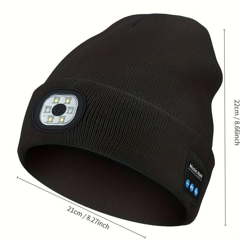 Bluetooth Beanie with a Light, Unisex USB Rechargeable 4 LED Fashlight Hat with Cordless Headphones, Unique Christmas Birthday Gifts for Men Him Husband Teen Black