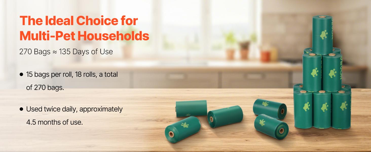 VEVOR Dog Poop Bags, 270 Counts 13x 9 in, Sturdy Thick Pet Waste Bags, Biodegradable HDPE Waste Bag Refill Rolls, Lavender Scented, Leak-Proof Trash Bag for Doggie Cat Pet, Dispenser Not Included