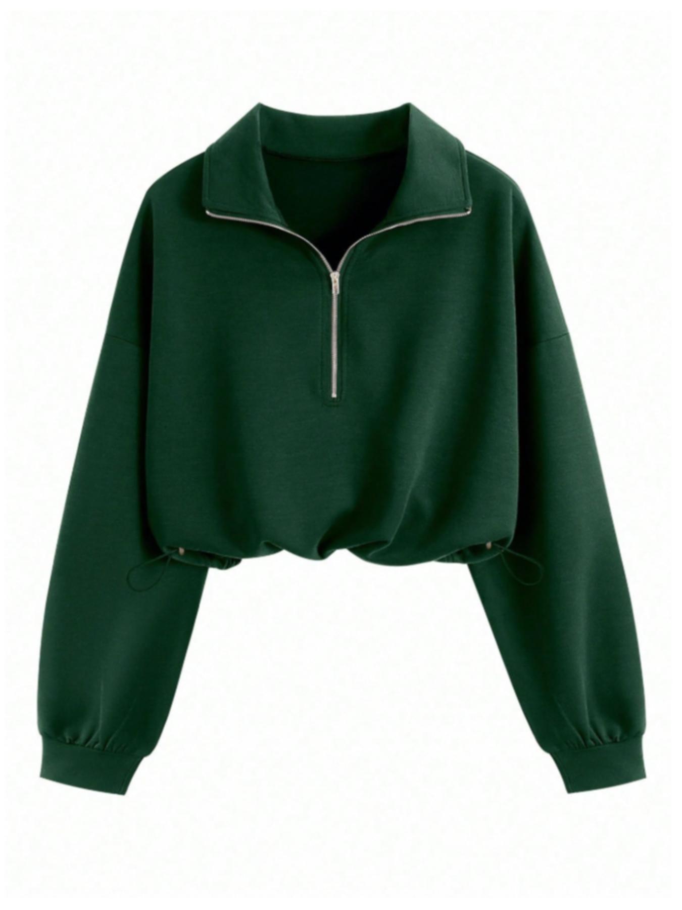 Women's Fashion Aesthetic Adjustable Drawstring Half-Zip Sweatshirt, Slim Fit Fitted Solid Color Basic Short Top, Casual Stylish Ladies' Pullover