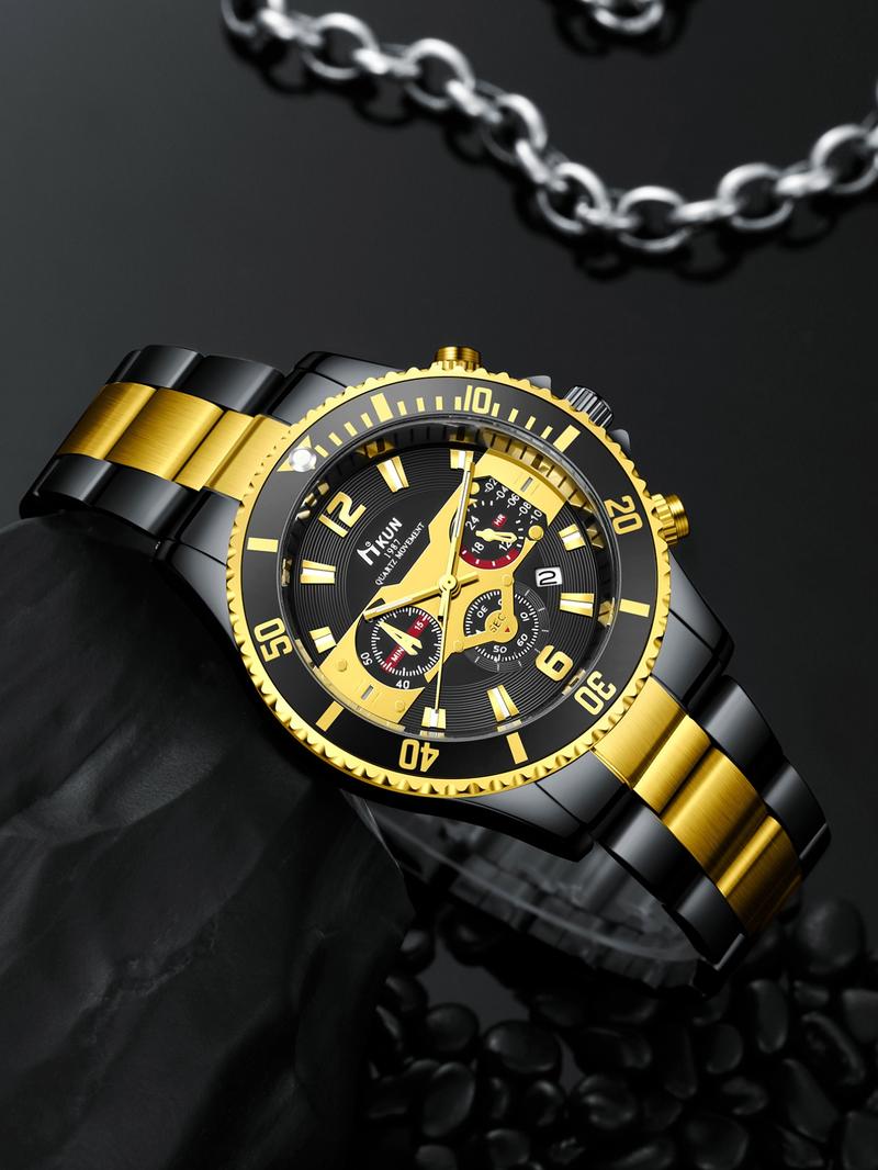 Luxury Men's Watch Set, Stainless Steel Quartz Watch + Perfume + Glasses, Perfect Gift for Birthday & Valentine's Day, Includes Card & LED Light