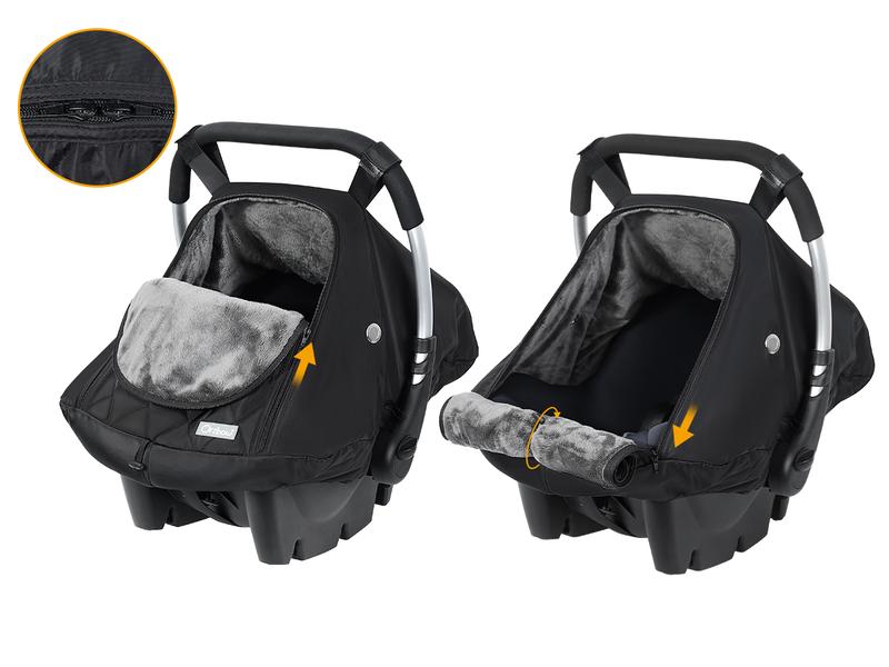 Orzbow Winter Baby Car Seat Cover with Front Zipper Door, Cold Weather Carseat Cover Canopy, Side Breathable, Rain, Snow, and Wind Proof