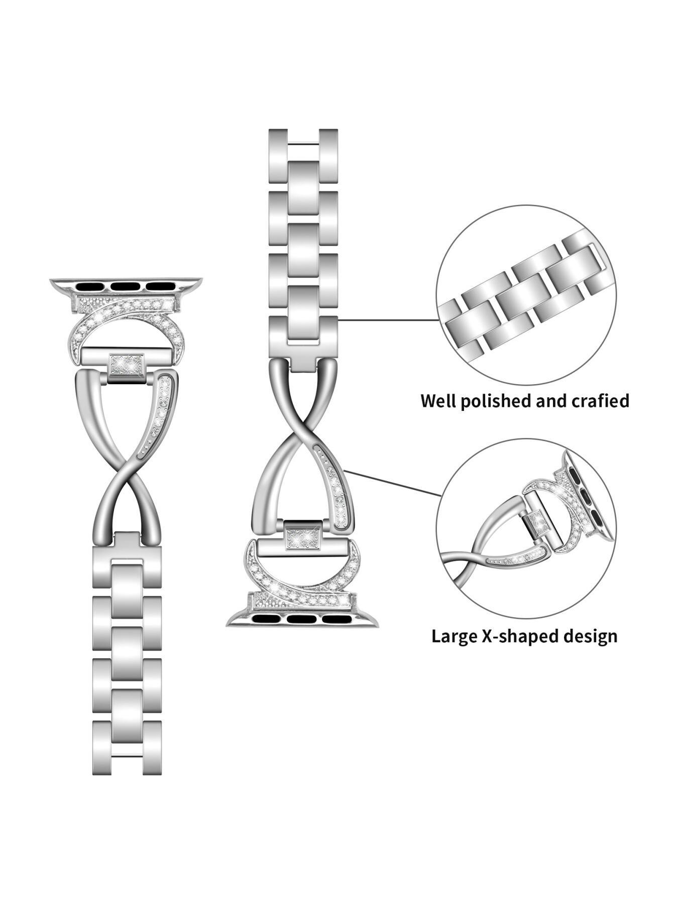 Diamond-encrusted metal watch strap compatible with Apple Watch, suitable for Apple Watch Series 1 to 11 smartwatches