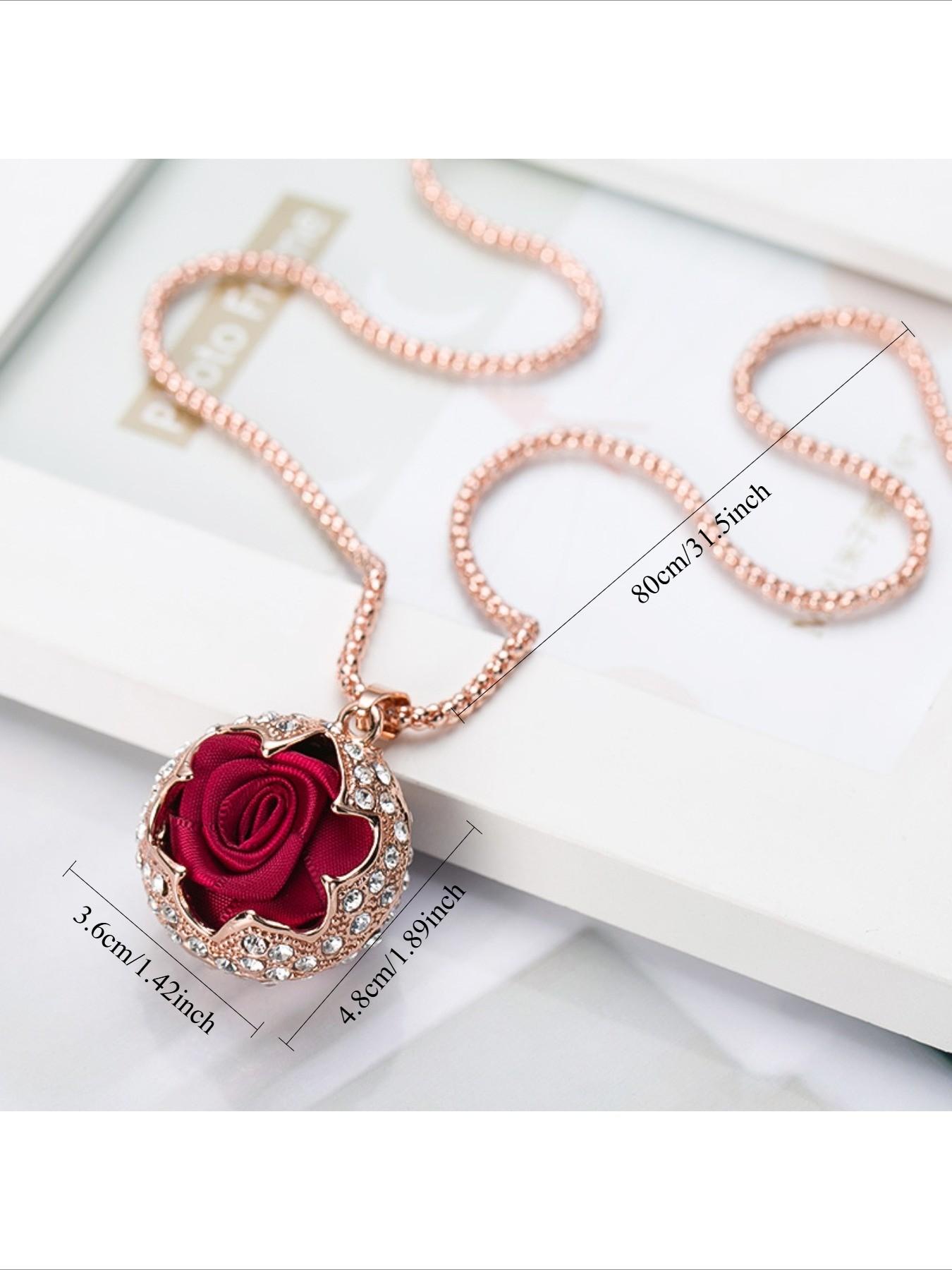 Elegant Rose Flower Pendant Necklace, Unisex Clothing Accessory, Long Chain Sweater Strand, Versatile Fashion Jewelry, Trendy Decorative Charm
