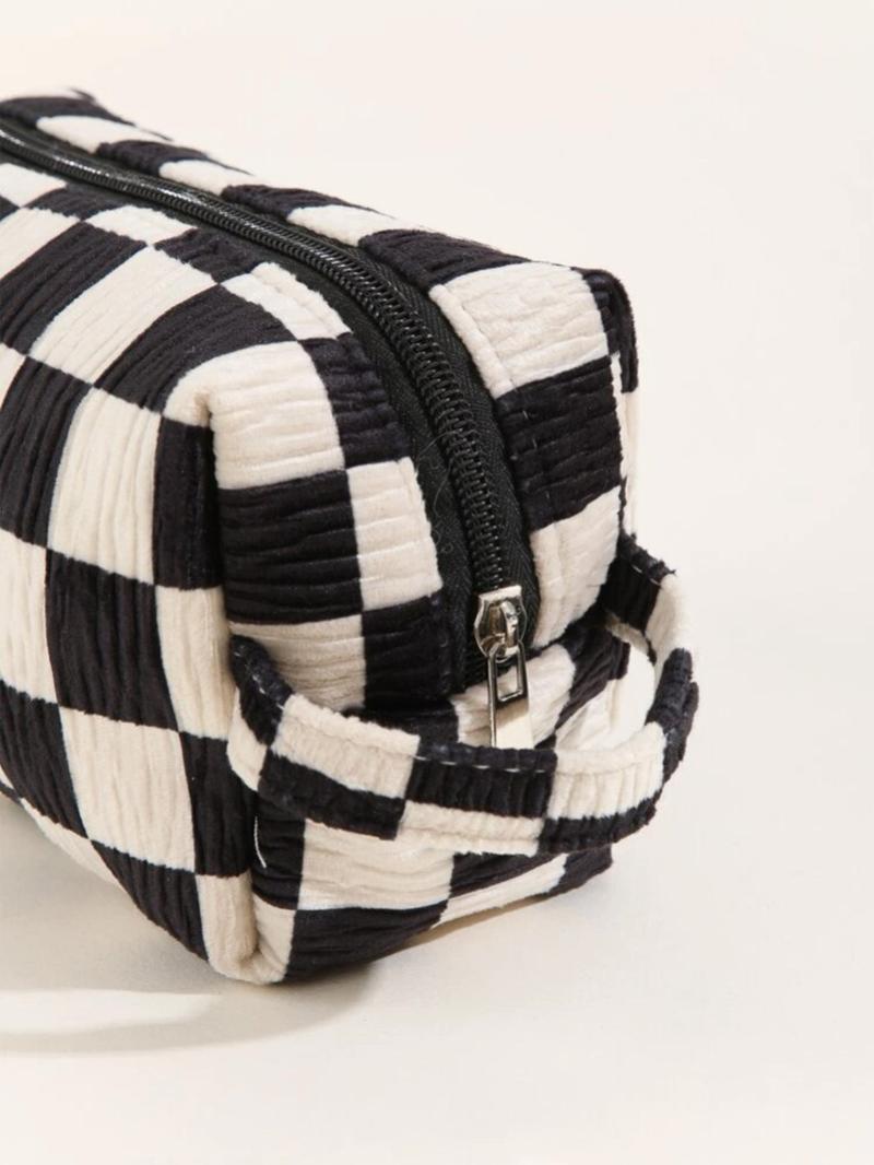 Plaid Pattern Makeup Bag, Casual Zipper Makeup Organizer Pouch, Versatile Cosmetic Storage Bag for Travel & Daily Use