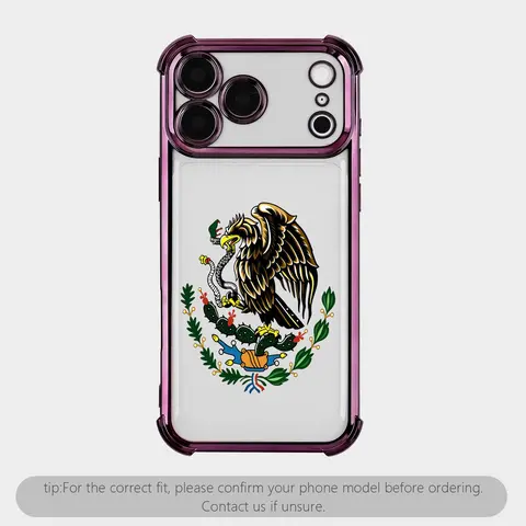 Luxury Electroplated Mexican Flag Eagle Smartphone Case - Latino Man Style, Shockproof TPU Anti-Drop Transparent Protection, Accessory for iPhone 18,17Pro Max,Air,16,15Plus,14,13,12,11,XR,XS & Galaxy S25,S24,S23,S22 Devices,NN148