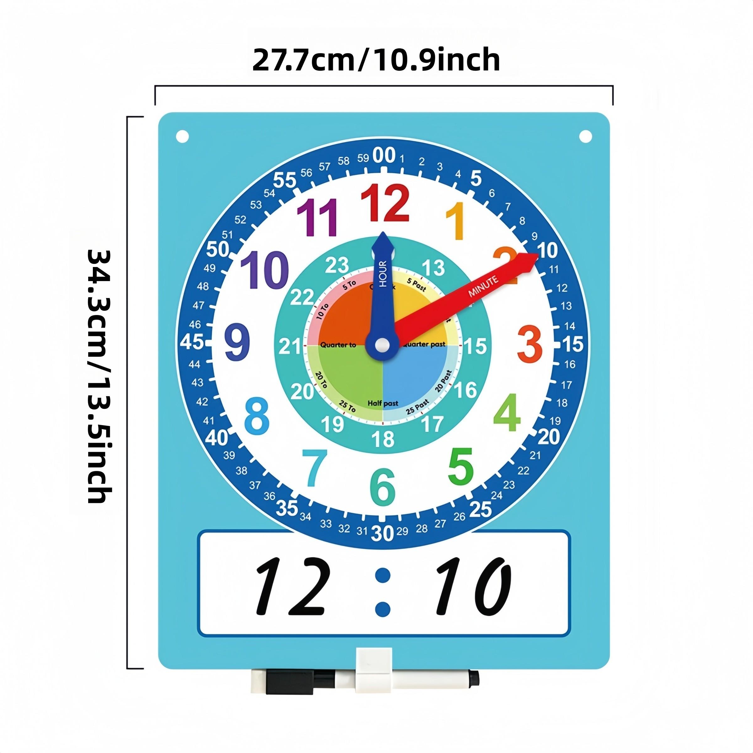 Teaching Clock Teaching Aid, Time Recognition Learning Teacher Tool, Includes Erasable Pen, Suitable for Daily Home Classroom Study, Math Learning Tools, Visual Learning Tools