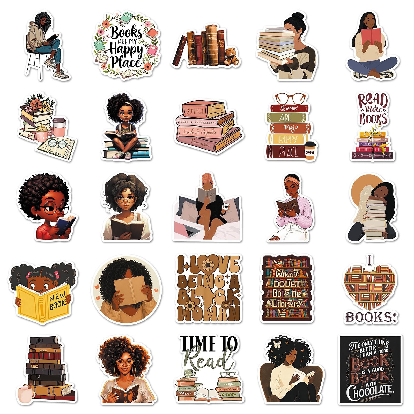 50 Girl Book Stickers, Bookmark Stickers, Waterproof Vinyl Phone Stickers, Mobile Phone Accessory, Kindle Book Lover Accessories, Decoration, for Adults