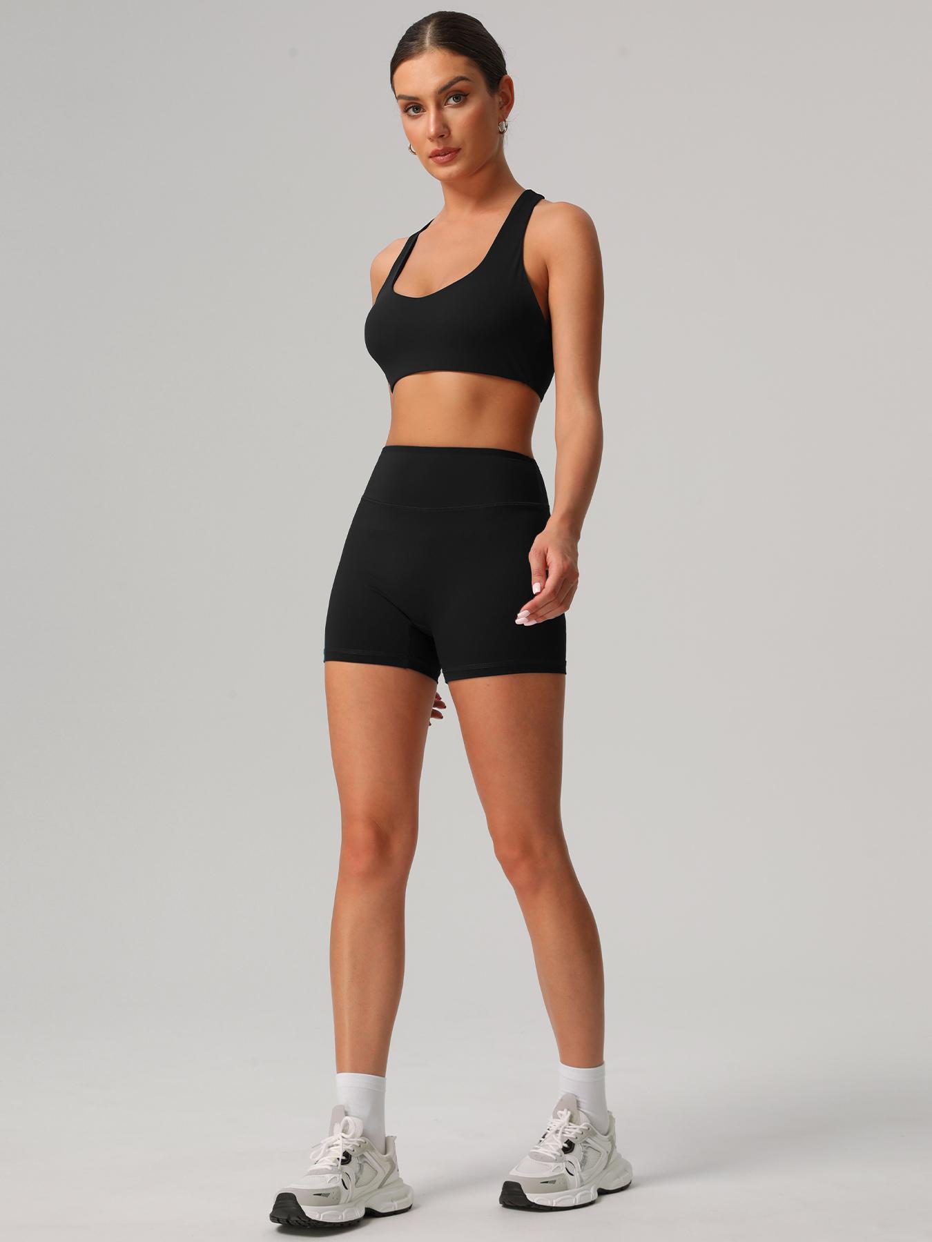 Women's Solid Crop Sports Bra & High Waist Shorts Sportswear Set, Casual U Neck Sleeveless Crop Top & Skinny Shorts, Ladies Sportswear for Indoor Outdoor Wear