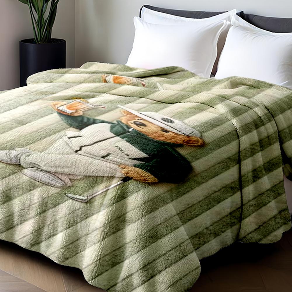 Trendy Cool Bear Pattern Blanket, Ultra-Soft Flannel Nap Blanket, Shawl Blanket, Small Cover Blanket, Lightweight Cozy Blanket, Perfect for Sofa Bed Office Travel