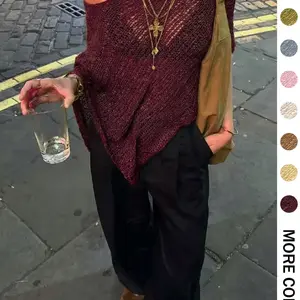 Women's Spring Summer Irregular Hollow Out Casual Versatile Vacation Beach Party Fashion Boho Knitted Shawl Wrap Sun Protection Loose Knit Hoodie