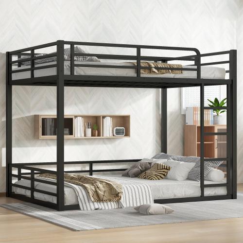 Floor Bunk Bed Frame, Heavy-Duty Bunk Bed for Kids, Teens, Adults, Noise-reduced Design, Black