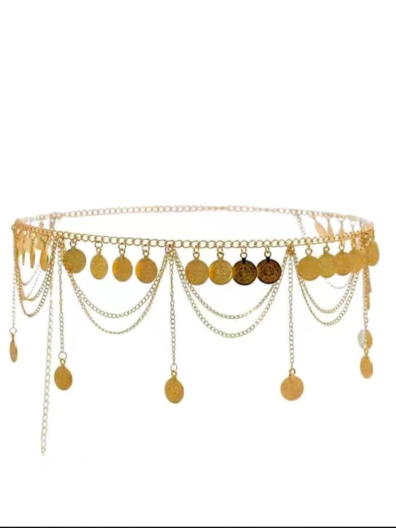 Bohemian Style Waist Chain, 6 Coin Design Belt Accessory, Perfect for Hanfu & Belly Dance, Ideal for Festive Parties