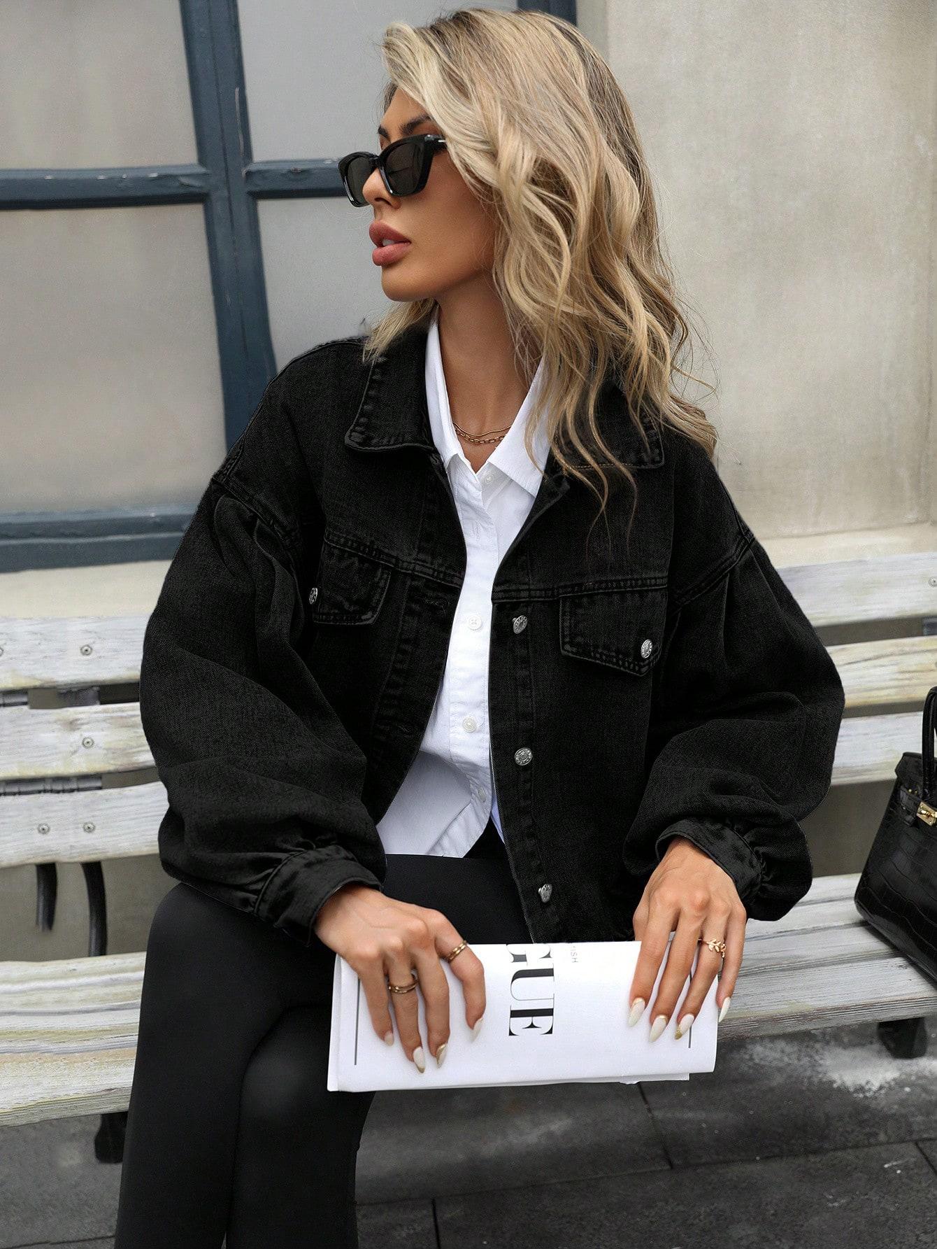 Women's Distressed Denim Jacket, Fashion Casual Basic Long Sleeve Button Up Outerwear for Daily Wear, Ladies Clothes for All Seasons, Coats, Womenswear