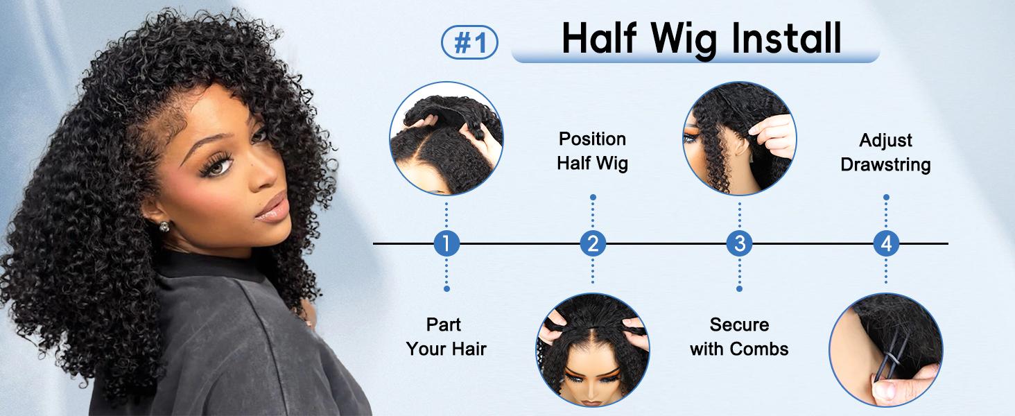 Bling Hair Kinky Curly Half Wig Human Hair 3 In 1 Seamless Flip Over Half Wigs Human Hair Glueless Wear and Go Beginner Friendly 180% Density Elastic Drawstring Headband Half Wigs for Black Women 18 Inch Bling Hair Kinky Curly Half Wig Human Hair 3 In 1 Seamless Flip Over Half Wigs Human Hair Glueless Wear and Go Beginner Friendly 180% Density Elastic Drawstring Headband Half Wigs for Black Women 18 Inch