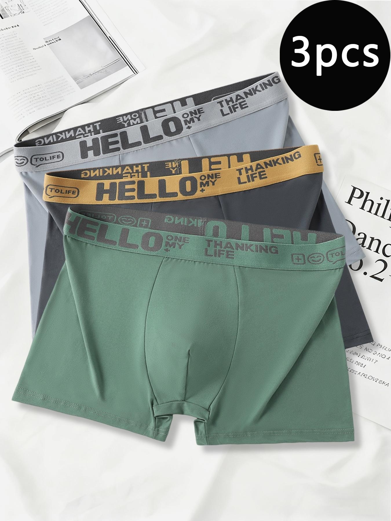 3 Pack Street Style Men's Boxer Briefs, 100% Cotton Breathable Underwear, Trendy Waistband Design, Men's Boxer Shorts