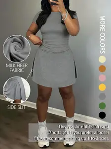 Women's Short Sleeve Casual Sporty Set, Activewear Set, Sports Outfits, 2-Piece Women's Fashionable Daily Wear & Active Lifestyle Clothing, Workout Casual Wear, Athletic Set