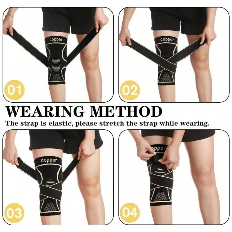 Copper Knee Brace with Strap, Compression Sleeve for Knee Support & Stability, Modern Design Durable Nylon-Blend Knee Compression Wrap, Sports Knee Brace, Knee Supporter, Patellar Knee Brace, Knee Saver, Knee Wraps, Knee Stabilizer, Knee Brace Stabilizers