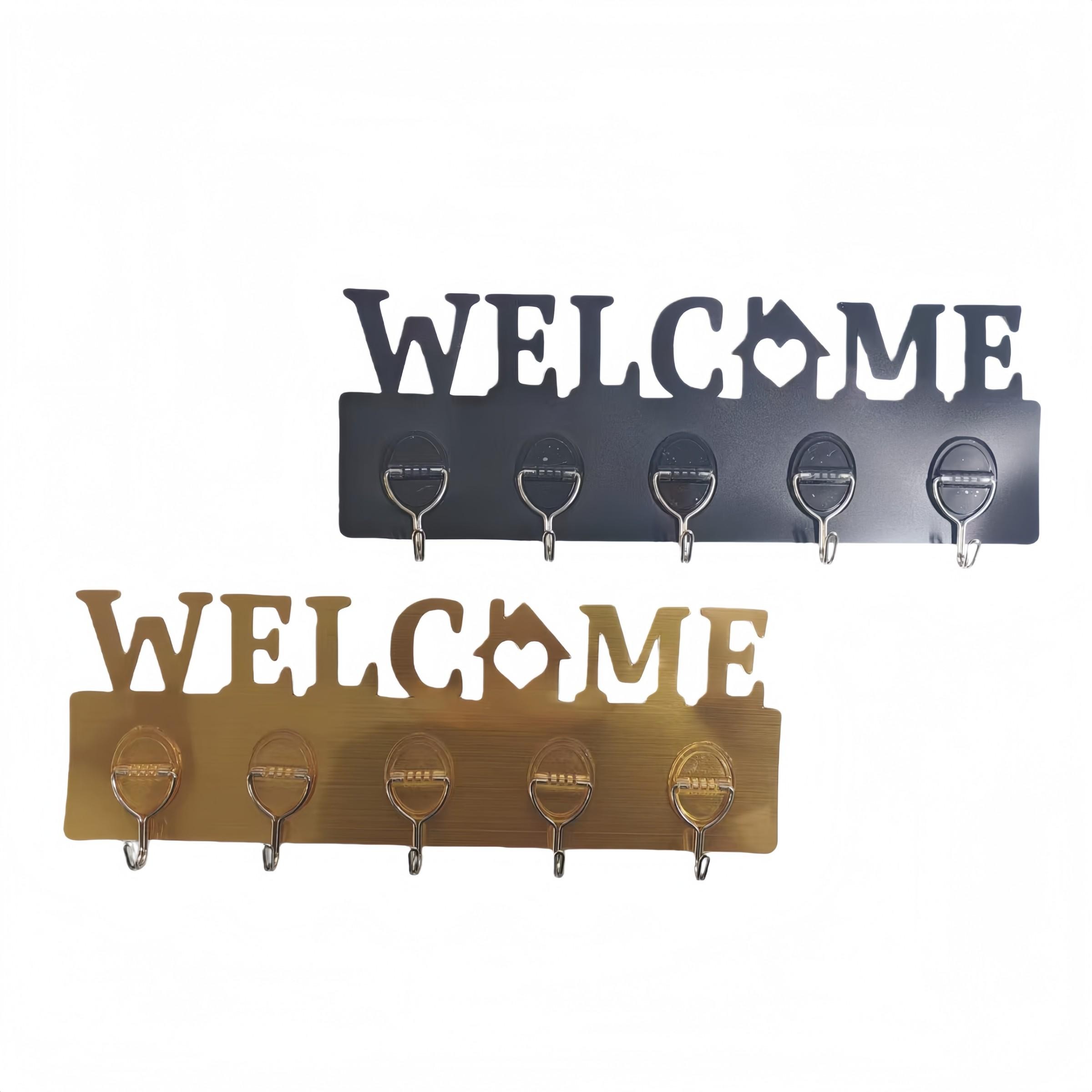 Wall-Mounted Key Holder Set, Gold &, 5 Hooks Per Unit, No-Drill Installation, Ideal for Keys, Dog Leashes, Towels, Medals, Necklaces