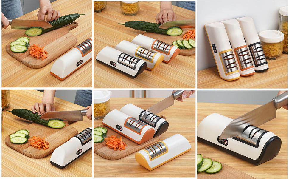 Kitchen Electric Knife Sharpener, 2-Stage Sharpening and Polishing Electric Knife Sharpener, Sharpening Tool for Kitchen Straight-Edged Knives, Ceramic Knives (black)