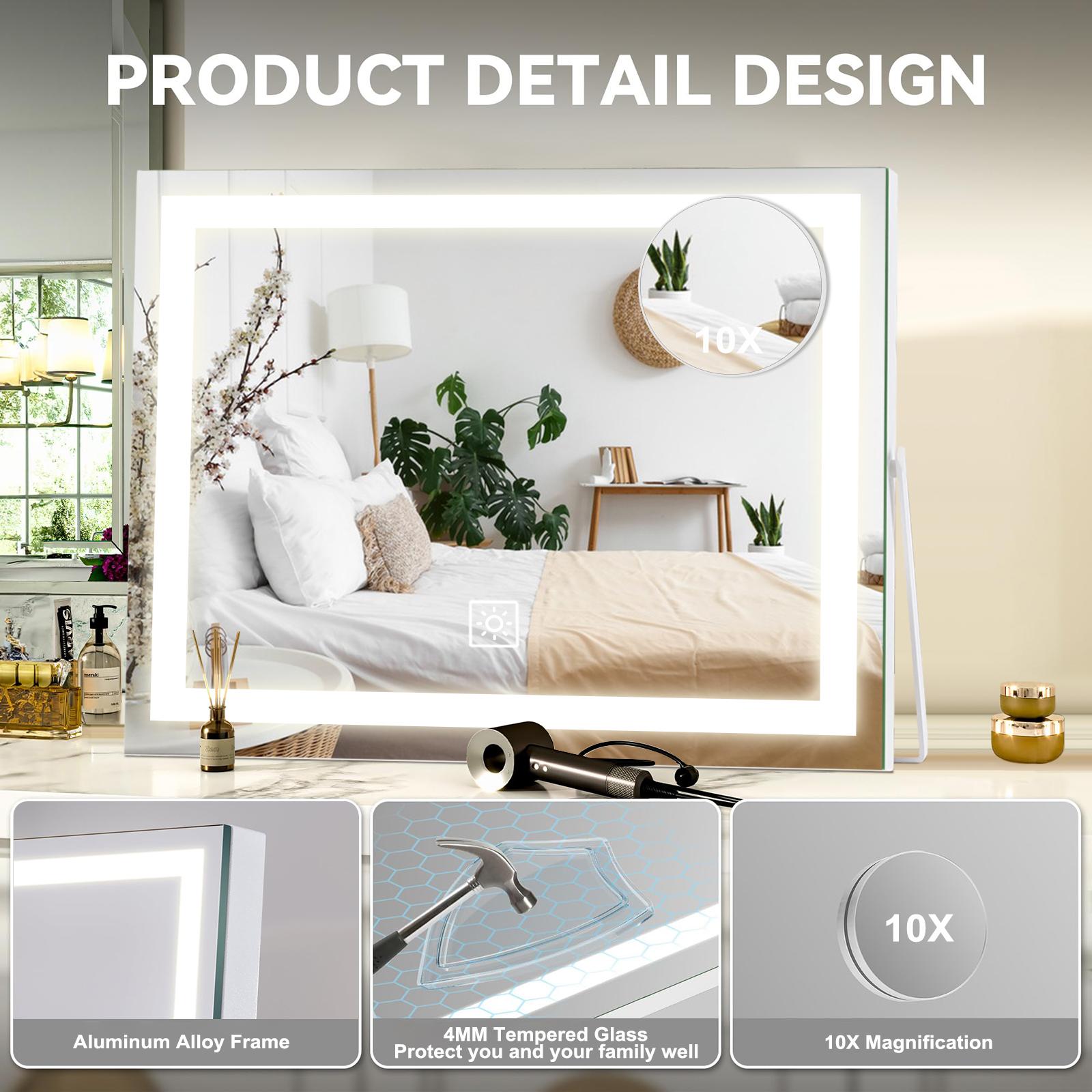 Smart LED Vanity Mirror with Lights – Lighted Makeup Mirror with Detachable 10X Magnification, 3 Color Modes & Stepless Dimming, 360° Rotation – Perfect for Women & Girls – Wedding & Birthday Gift