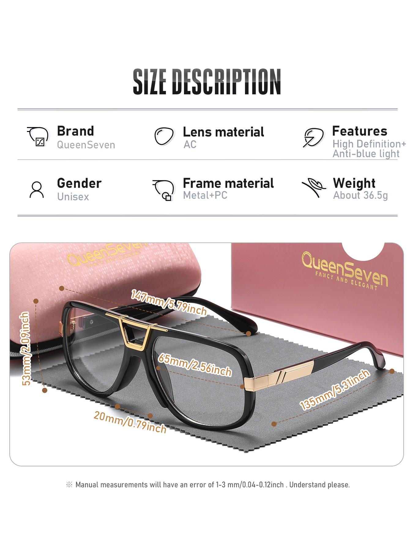 QueenSeven 1 Piece Unisex Exceptional Quality Full Frame Plano Glasses Easy To Wear Rectangular Frame Plano Glasses