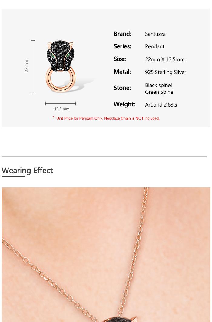 SANTUZZA 925 Silver Lab Created Green And Black Spinel Leopard Pendant Without Chain Fine Jewelry