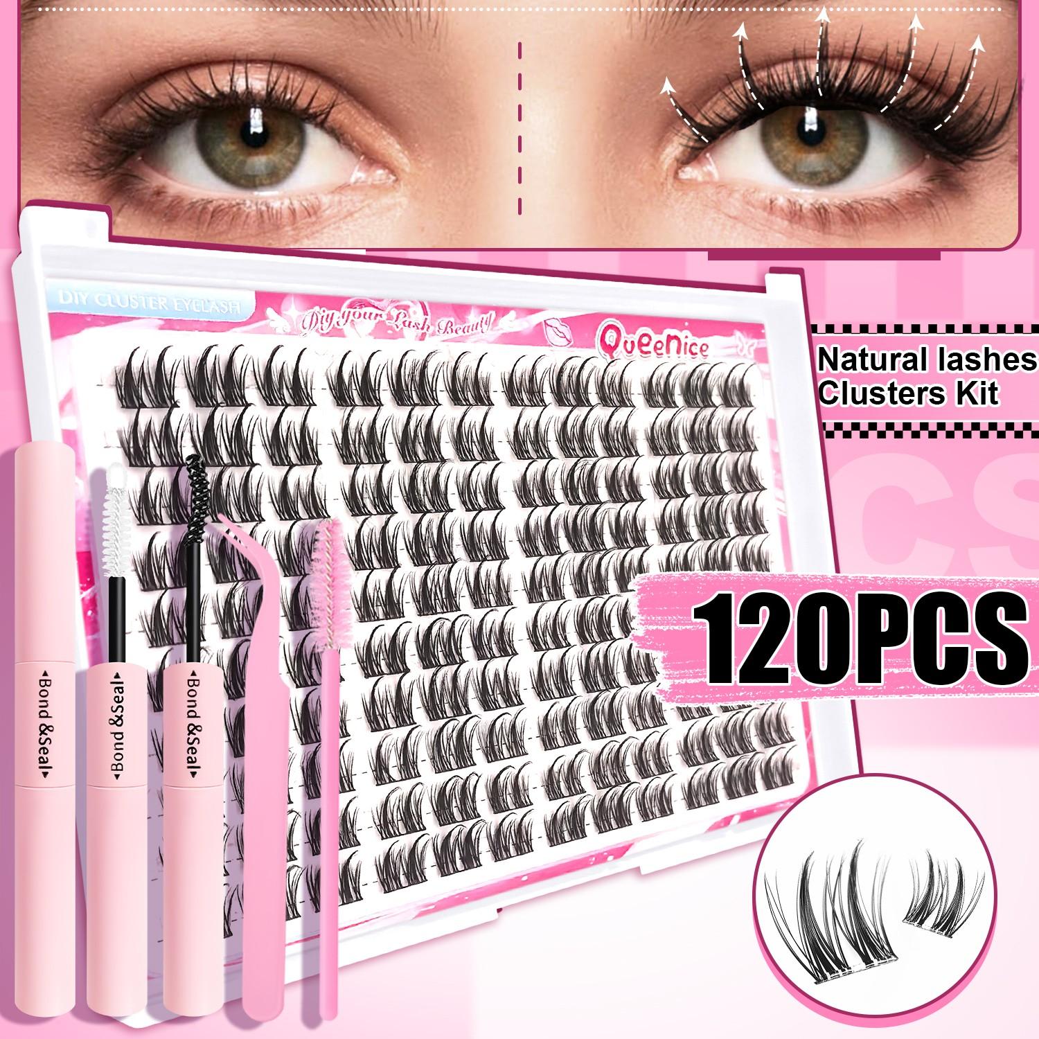 QUEENICE Reusable Self Adhesive Lash Clusters D Curl Manga 3D Anime Wet Look Eyelashes with Glue Tweezers Brush DIY Lash Extensions for Beginners Music Festival Party Wedding Daily Use