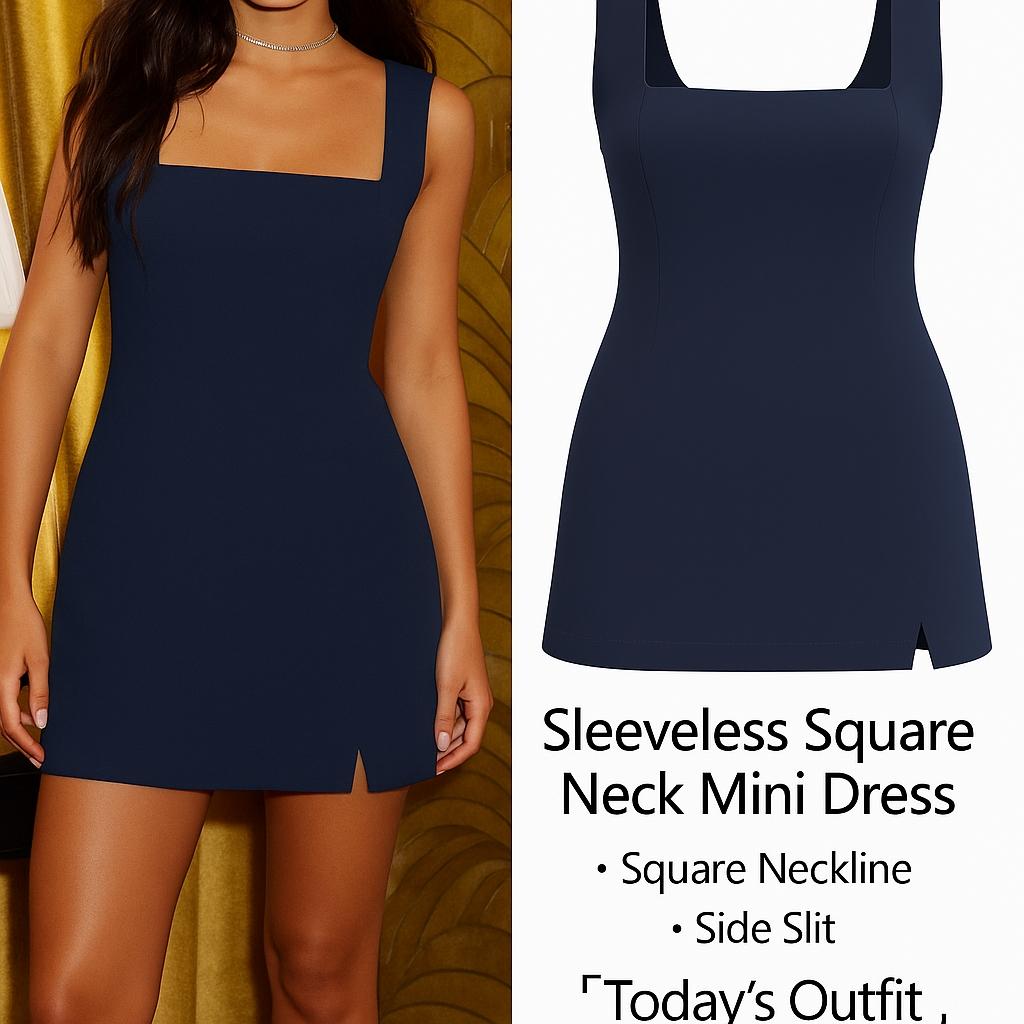 Women's Navy Blue Square Neck Sleeveless A Line Mini Dress Sexy Slit  Bodycon Cocktail Dress Elegant Slim Fit Y2K Party Clubwear Summer Date  Night Outfit Evening Formal Bodycon Dress - TikTok Shop