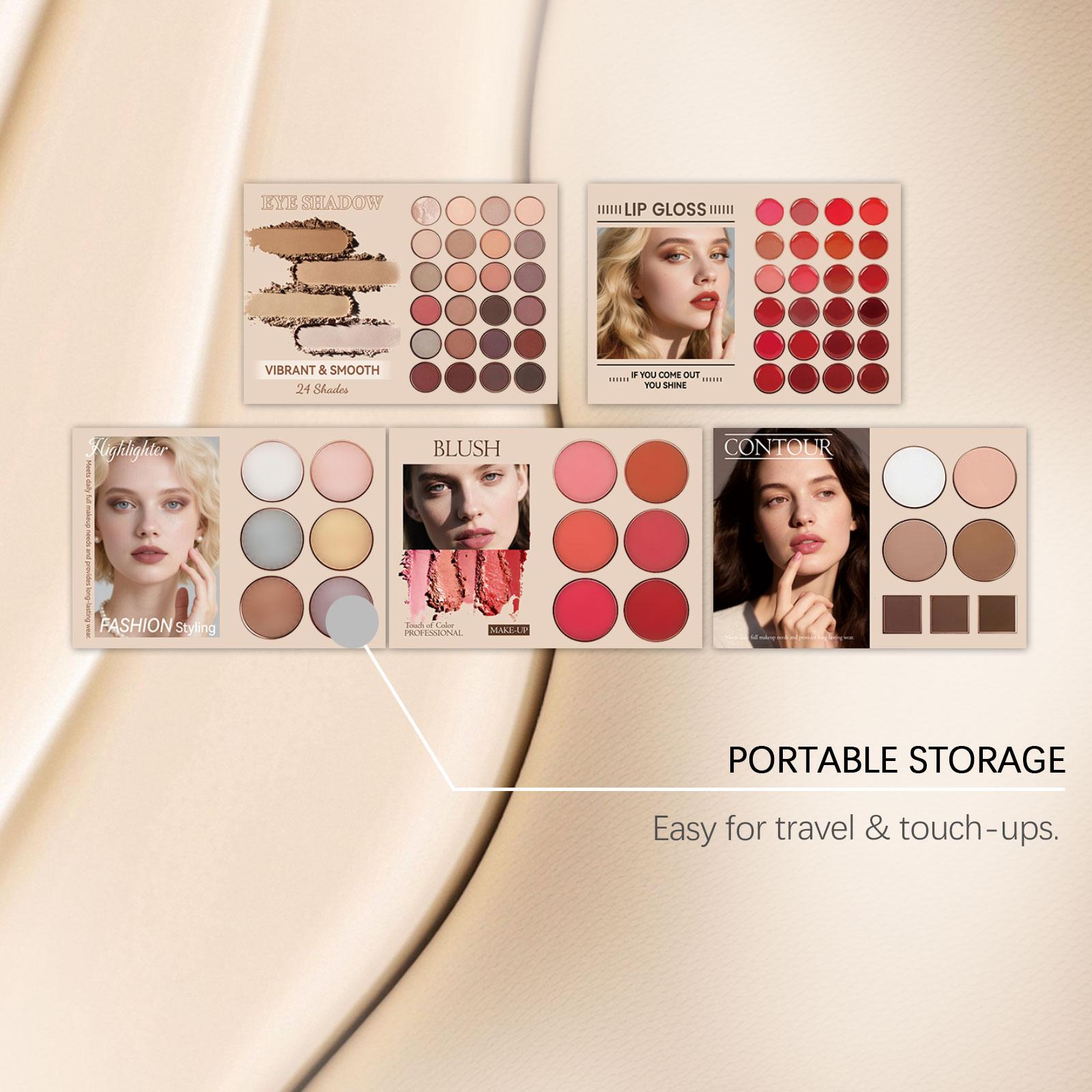 Zephoco All-In-1 Fashion Makeup Book Palette Full Face Cosmetic Set - 24 Shades Eyeshadow, Lip Gloss, Blush, Highlight, Contour Kit, Blendable Pigmented Natural Shades for Daily/Party Looks, Portable Travel Kit for Makeup Beginners Women
