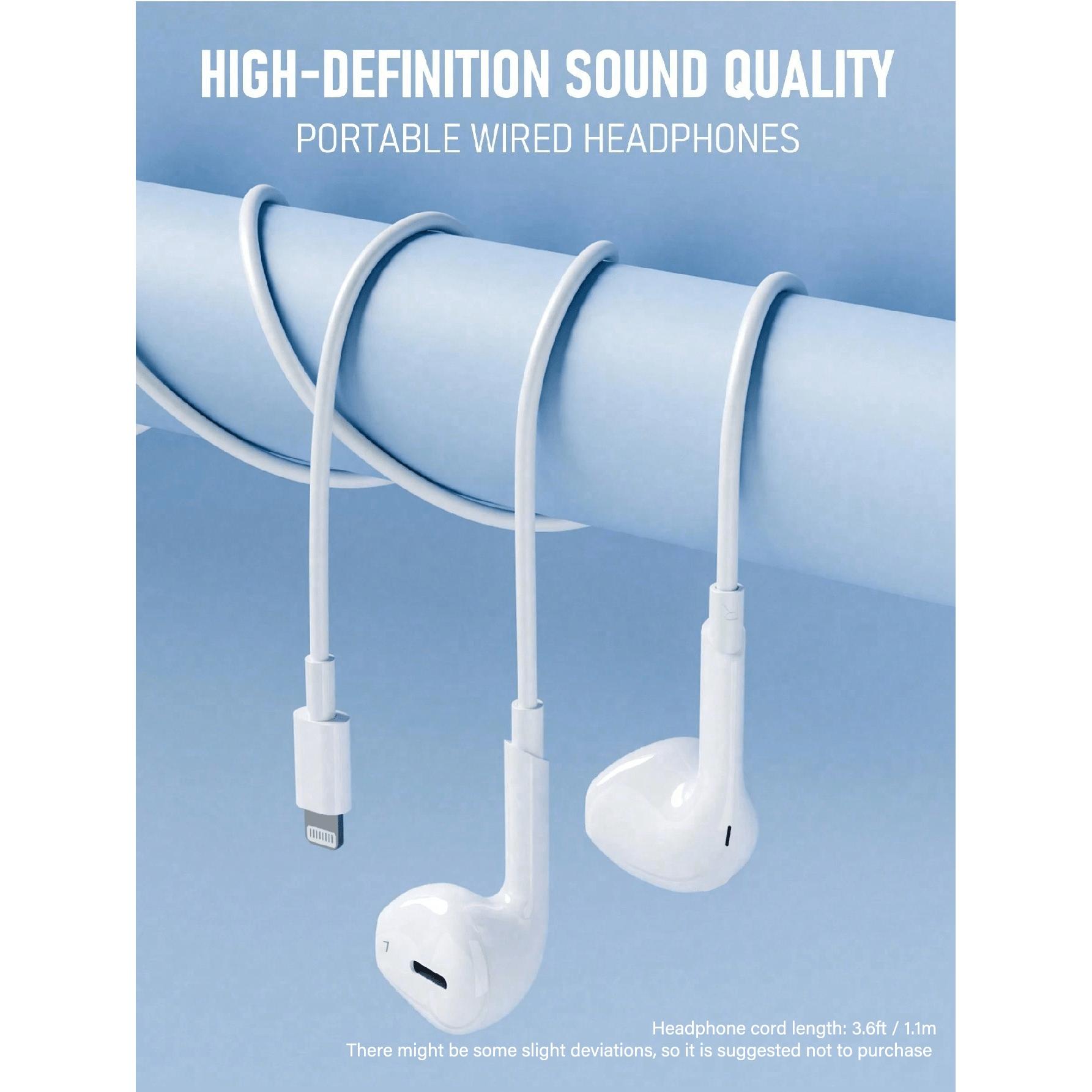 Wired In-Ear Headphones with Apple Lightning, Android Type-C, and 3.5mm Jack, Compatible with Mobile Devices, Low Power Consumption