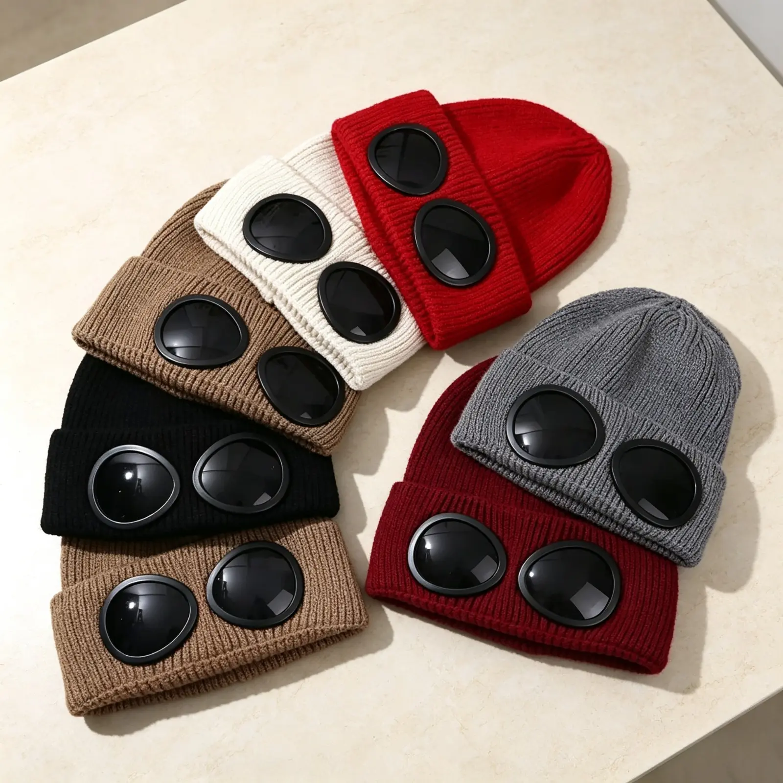 Aviator Goggle Knit Beanie, Unisex Winter Hat With Integrated Goggle Lens Design, Soft Warm Pilot Style Headwear for Fall Winter, Outdoor Activities and Daily Wear
