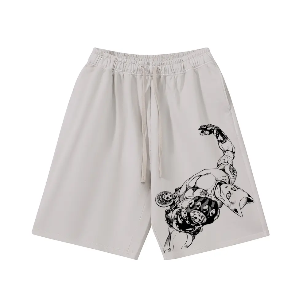 Inkhausstore-Inkvaultarchive JJBA Yoshikage Kira Killer‑Queen Black Sketch Print Loose Streetwear Shorts