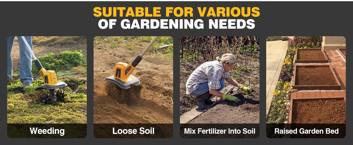 Alloyman 20V Cordless Tiller Cultivator, 360RPM Electric Garden Tiller, with 2 * 2.0Ah Batteries & Charger, 9In Tilling Width and 6.6In Depth Garden Rototiller for Lawn/Gardening/Soil Cultivation, Gifts for Perfect Christmas and New Year Idea