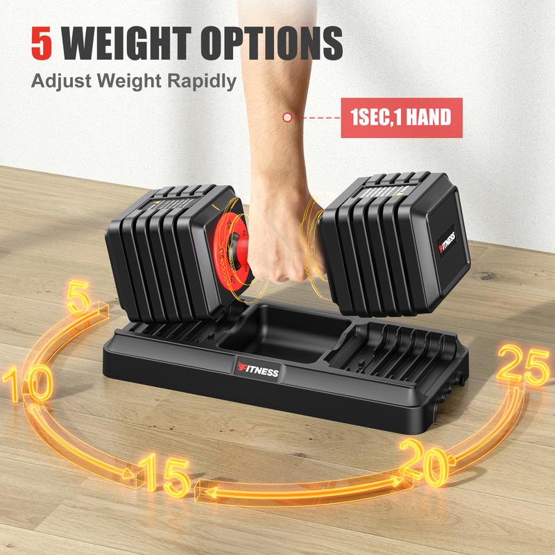 Adjustable Dumbbells Set of 2, 1-Sec Adjustable Weights Dumbbells Set, 5 in 1 Free Adjustable Dumbbell Set with Anti-Slip Texture Handle, 25lb-55lb,Weight Set For Home Gym Suit both Men and Women