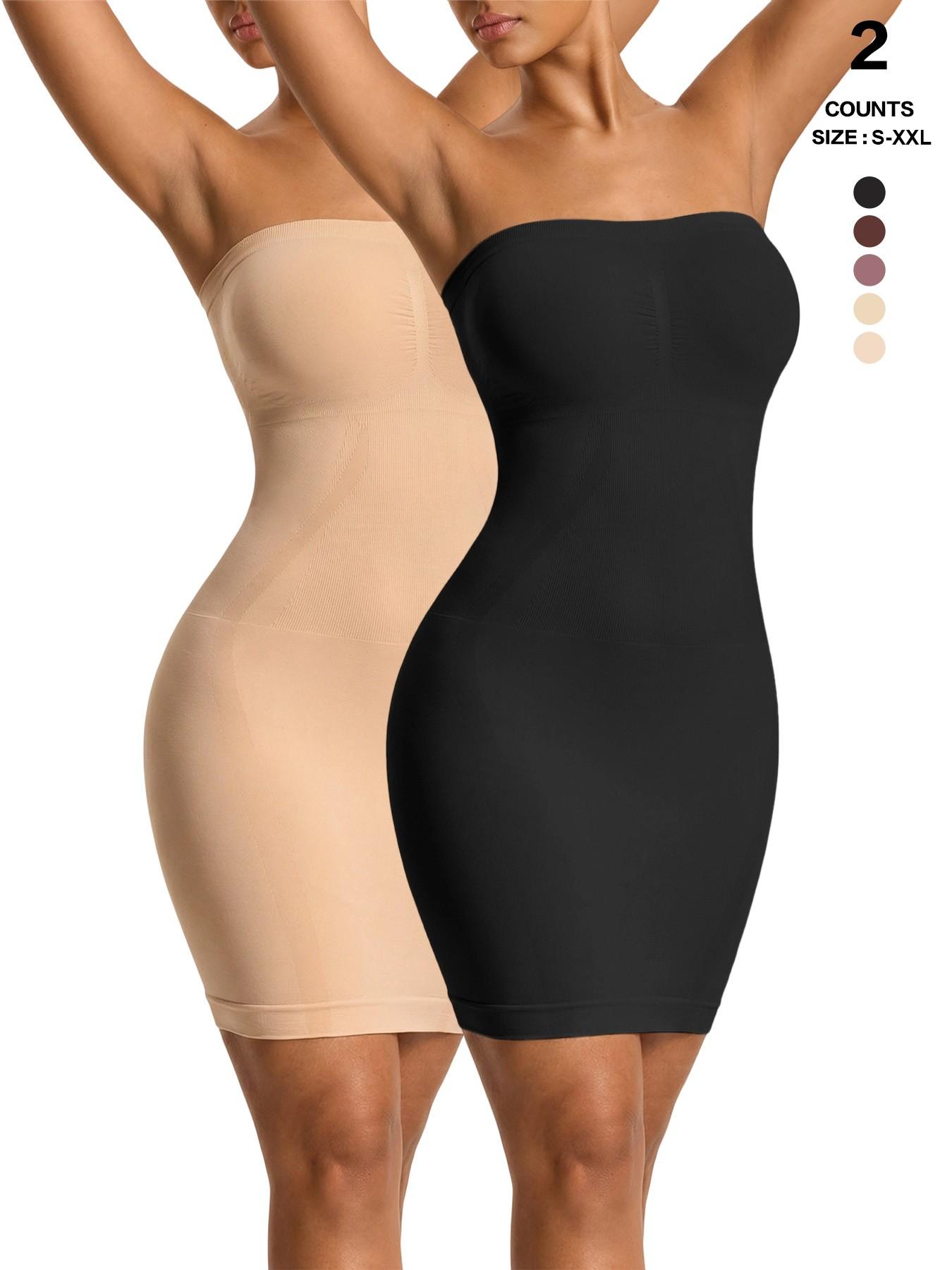 Seamless Strapless Shapewear Slip Dress, Waist Tummy Control Body Shaper, Casual Y-Type Design, All Seasons, Plain Surface, Regular Length
